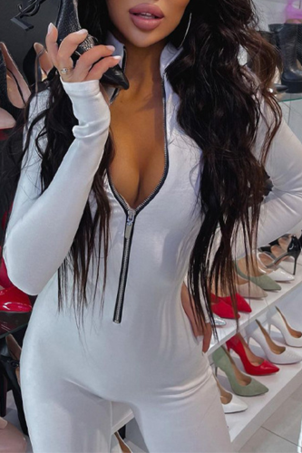White Sexy Solid Patchwork Skinny Jumpsuits