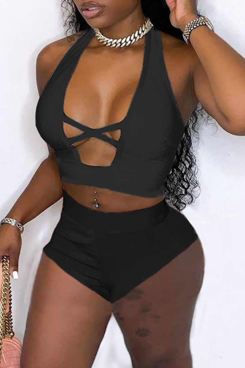 

Black Fashion Sexy Solid Hollowed Out Backless Swimwears (Without Paddings)