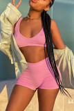 Pink Sexy Casual Sportswear Solid Backless V Neck Sleeveless Two Pieces