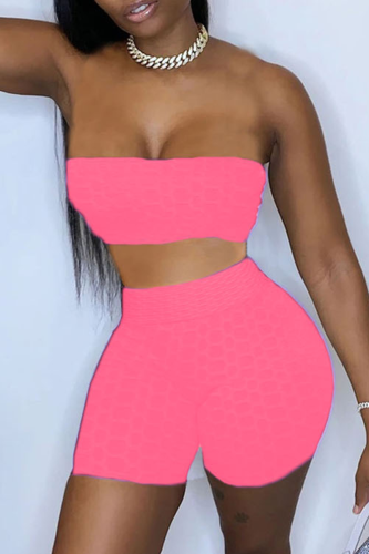 Pink Sexy Solid Patchwork Strapless Sleeveless Two Pieces