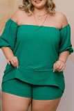 Vert Casual Solid Patchwork Off The Shoulder Plus Size Two Pieces