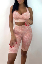 Abbigliamento sportivo casual rosa con stampa scollo a U senza maniche in due pezzi