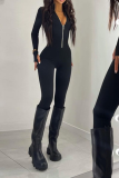 Black Sexy Solid Patchwork Skinny Jumpsuits
