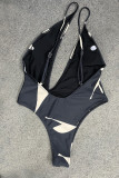 Black Fashion Sexy Print Hollowed Out Fold Swimwears