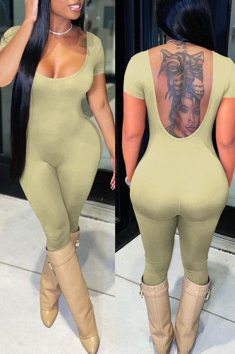 Green Sexy Solid Patchwork Backless U Neck Regular Jumpsuits