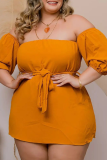 Vert Casual Solid Patchwork Off The Shoulder Plus Size Two Pieces