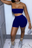 Royal Blue Sexy Solid Patchwork Strapless Sleeveless Two Pieces