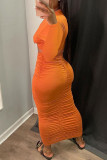 Orange Sexy Casual Solid Fold O Neck Long Sleeve Two Pieces