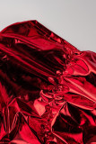 赤のセクシーなソリッドフォールドストラップレスノースリーブドレス