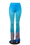 Pantalon taille haute basique à imprimé basique à changement progressif décontracté bleu