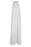 ホワイトエレガントソリッドパッチワークフォールドホルターAラインプラスサイズのドレス