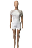 White Fashion Sexy Solid Lace Patchwork See-through Half A Turtleneck Skinny Romper