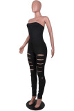 Röd Sexig Casual Solid Ripped Backless Strapless Skinny Jumpsuits