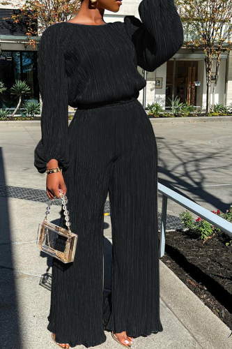 Black Casual Solid Patchwork O Neck Long Sleeve Two Pieces