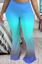 Pantalon taille haute basique à imprimé basique à changement progressif décontracté bleu