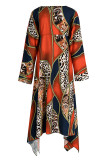 Multicolor Fashion Casual Print Basic V Neck Long Sleeve Dresses
