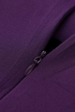 Púrpura Sexy Sólido Ahuecado V Cuello Lápiz Falda Vestidos