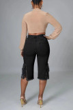 Черные сексуальные уличные однотонные рваные джинсовые шорты с высокой талией в стиле «старый пэчворк»