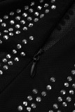 Черные сексуальные однотонные прозрачные платья в стиле пэчворк с круглым вырезом и юбкой-карандаш