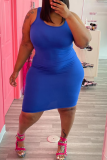 Blue Sexy Solid Patchwork O Neck Pencil Skirt Plus Size Dresses