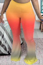 Pantaloni a vita alta regolari di base con stampa a cambio graduale casual alla moda arancione