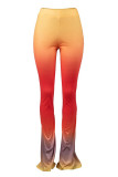 Orange Fashion Casual Gradual Change Print Basic Regular High Waist Trousers