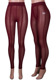 Красные сексуальные сплошные сетчатые узкие однотонные штаны с высокой талией