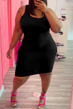 Negro Sexy Patchwork liso O cuello falda lápiz vestidos de talla grande