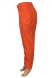 Pantalones lápiz de cintura alta ajustados básicos sólidos casuales de moda rojo mandarina
