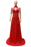 Red Fashion Sexy Solid Hollowed Out Backless Half A Turtleneck Evening Dress