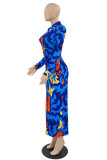 Vestidos de manga larga con cuello vuelto básico con estampado informal de moda multicolor