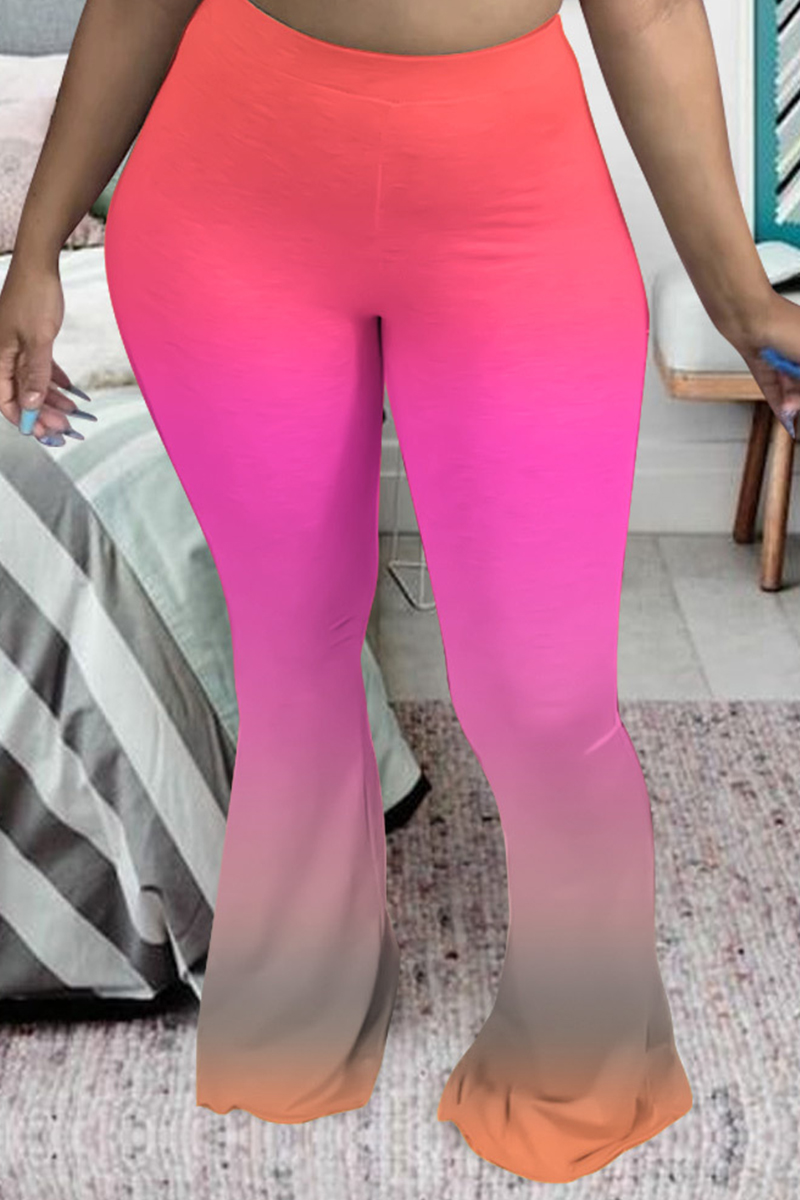 

Red Fashion Casual Gradual Change Print Basic Regular High Waist Trousers