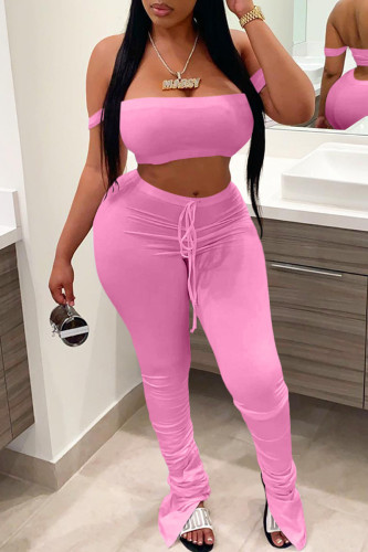 Pink Fashion Sexy Solid Backless Strapless Sleeveless Two Pieces