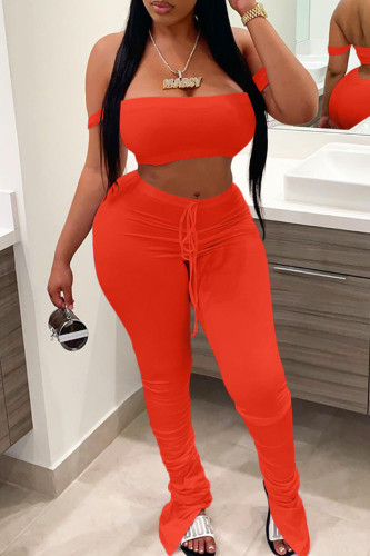 Red Fashion Sexy Solid Backless Strapless Sleeveless Two Pieces