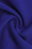 ブルー ファッション パッチワーク ホット ドリル シースルー ハーフ A タートルネック ロング スリーブ ドレス