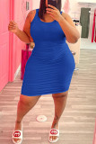 Blue Sexy Solid Patchwork O Neck Pencil Skirt Plus Size Dresses
