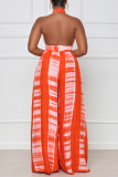 Tangerine Red Sexy Print Patchwork Backless Rechte Halter Jumpsuits