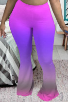 Pantalones moda casual cambio gradual estampado básico regular cintura alta púrpura