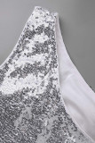 Robe de soirée asymétrique à une épaule en patchwork sexy à la mode blanche