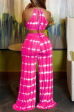 Pink Fashion Casual Print Bandage Asymmetrischer O-Ausschnitt, ärmellos, zweiteilig