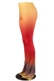 Oranje Mode Casual Geleidelijke verandering Print Standaard Normale hoge taille broek