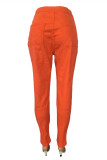 Tangerine Red Fashion Casual Solid Basic Skinny Pantalon crayon taille haute