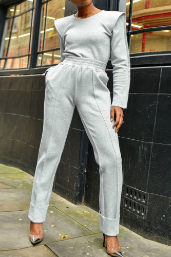 Grey Fashion Casual Solid Patchwork O Neck Long Sleeve Two Pieces
