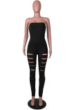 Röd Sexig Casual Solid Ripped Backless Strapless Skinny Jumpsuits