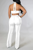 White Sexy Patchwork Patchwork Halter Sleeveless Two Pieces