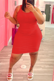 Red Sexy Solid Patchwork O Neck Pencil Skirt Plus Size Dresses