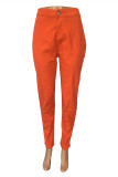 Tangerine Red Модные повседневные однотонные базовые узкие брюки-карандаш с высокой талией