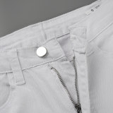 Jeans in denim con taglio a stivale a vita alta patchwork solido bianco casual da strada