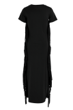 ブラックカジュアルソリッドタッセルOネックペンシルスカートドレス