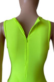 Verde fluorescente Sexy Patchwork liso Transparente Cuello en U Dos piezas